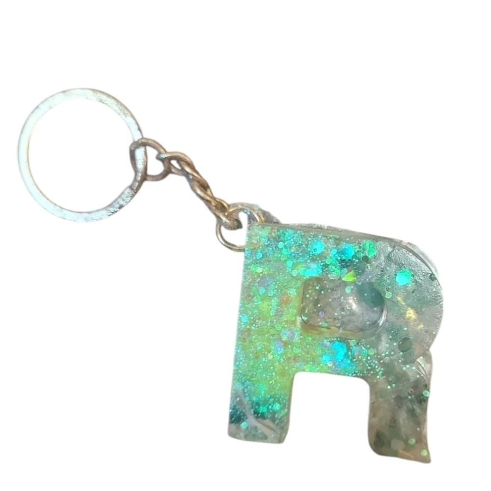 Fortune R Resin Alphabet Letter  Keychain Sparkly Glitter Key Chain Bag